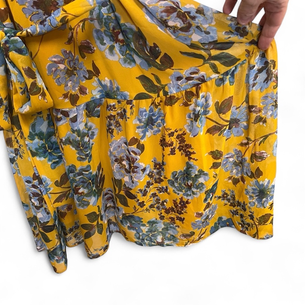 JULIA JORDAN maxi dress mustard yellow blue floral tiered lined chiffon size 16 - Picture 5 of 15